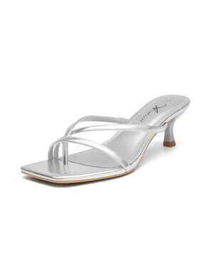Kitten Heel Strappy Thong Sandals Square Peep Toe Slip On Dress Heels
